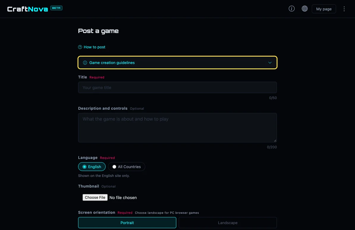 Open "Game creation guidelines"