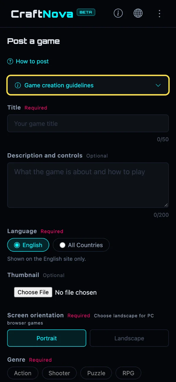 Open "Game creation guidelines"