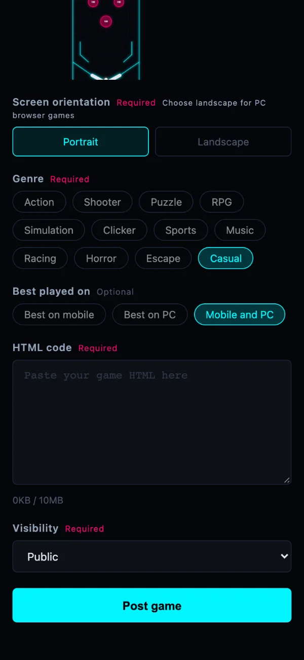 Choose orientation, genre, and device