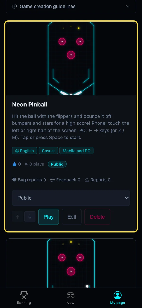 Your game is added to My page